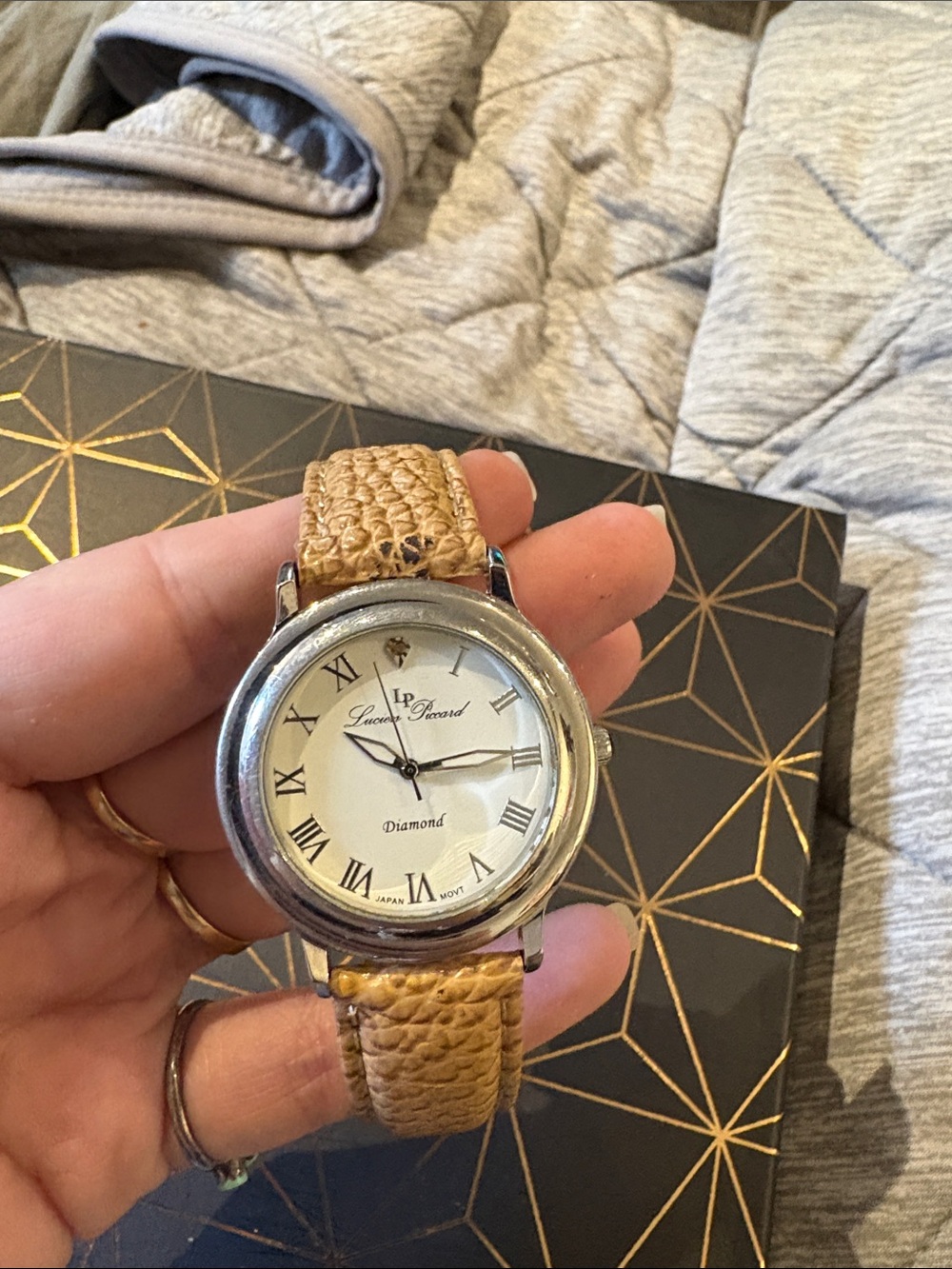 Lucien Piccard Silver Case Watch with Tan Textured Leather Strap